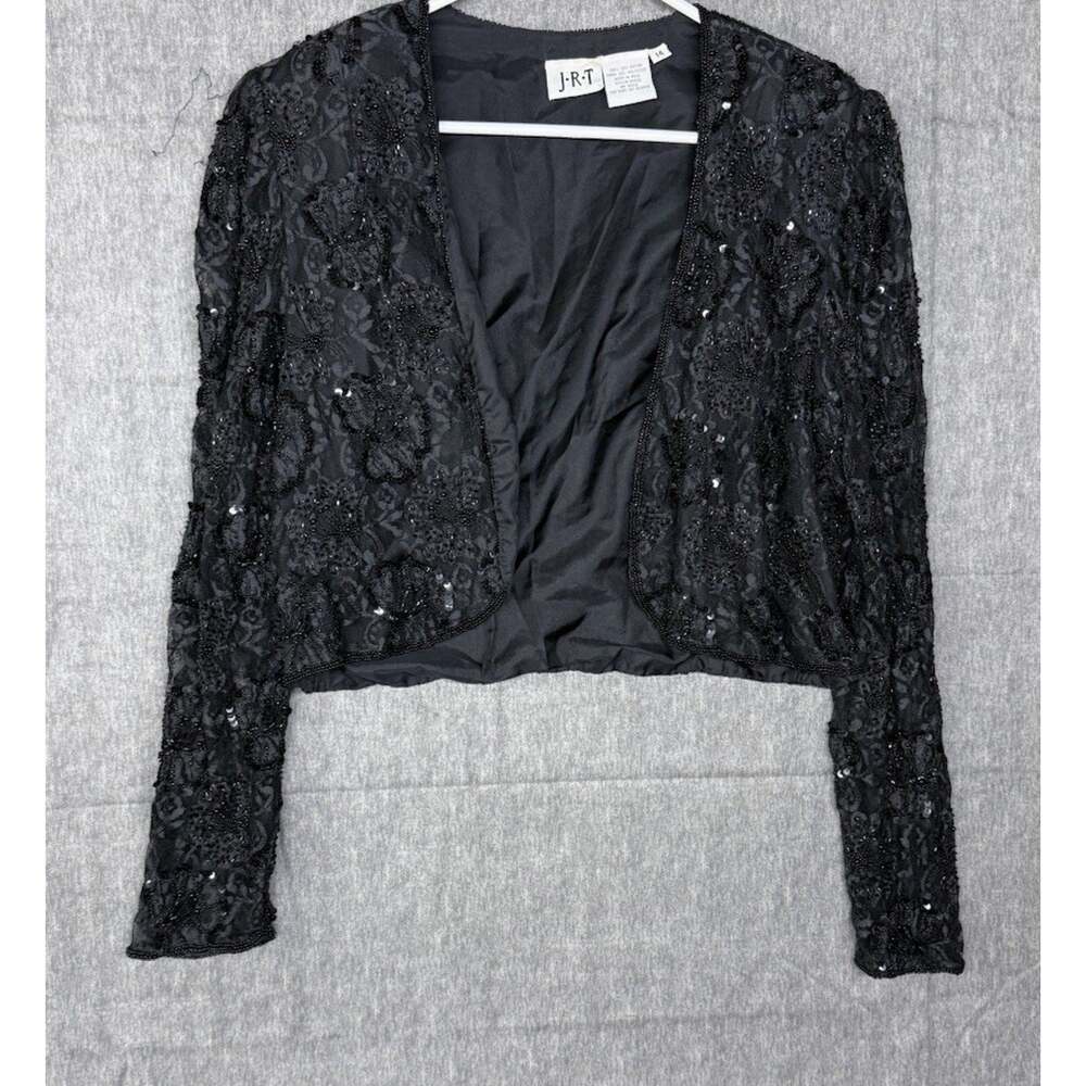 VTG J.R.T. Women's Sz 14 Sequin Beaded Black Bolero Jacket